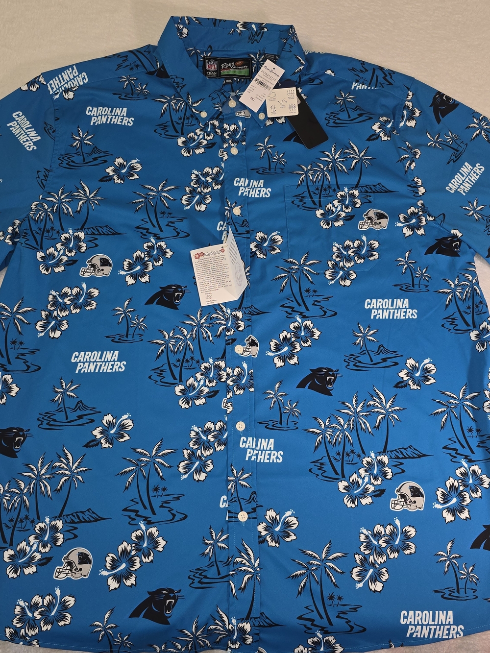 Reyn Spooner Carolina Panthers Kekai Blue Hawaiian ButtonUp Shirt 3XL NFL